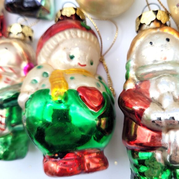 Glass Ornaments Set 7 1992 Snowman Santa 3.5'' Christmas Tree Ornaments Vintage - Picture 4 of 9